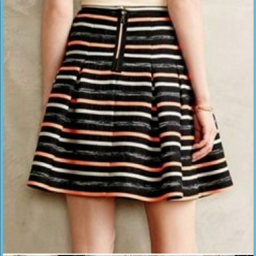 Anthropologie HD in Paris Pleated Striped Orange Black Silver Skirt size 6 - Picture 9 of 11